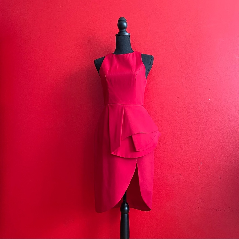 Red Pageant interview Sheath CMEO Slit Origami Dress